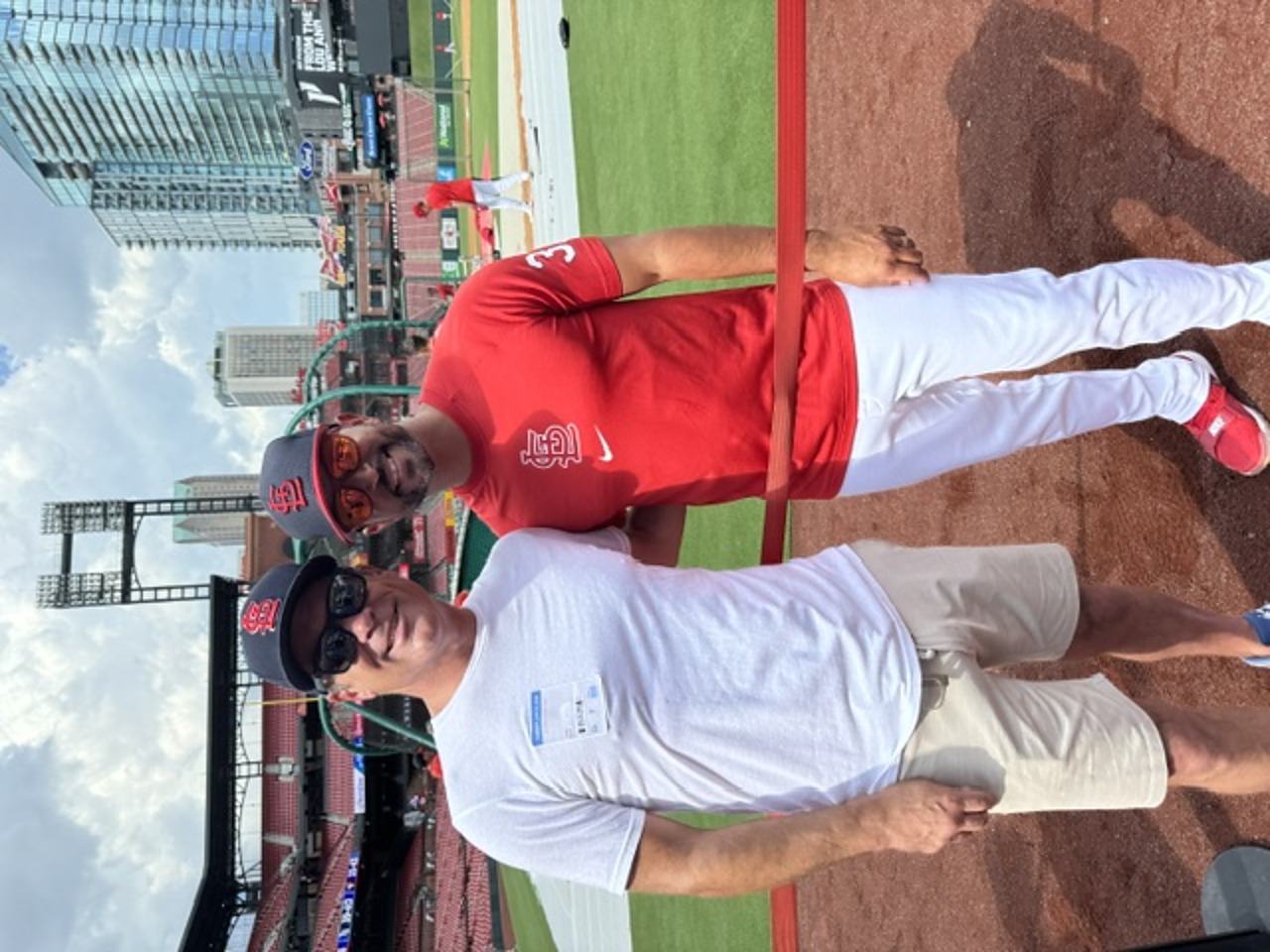 Mark Ellis with St. Louis Cardinals manager Oli Marmol at Busch Stadium
